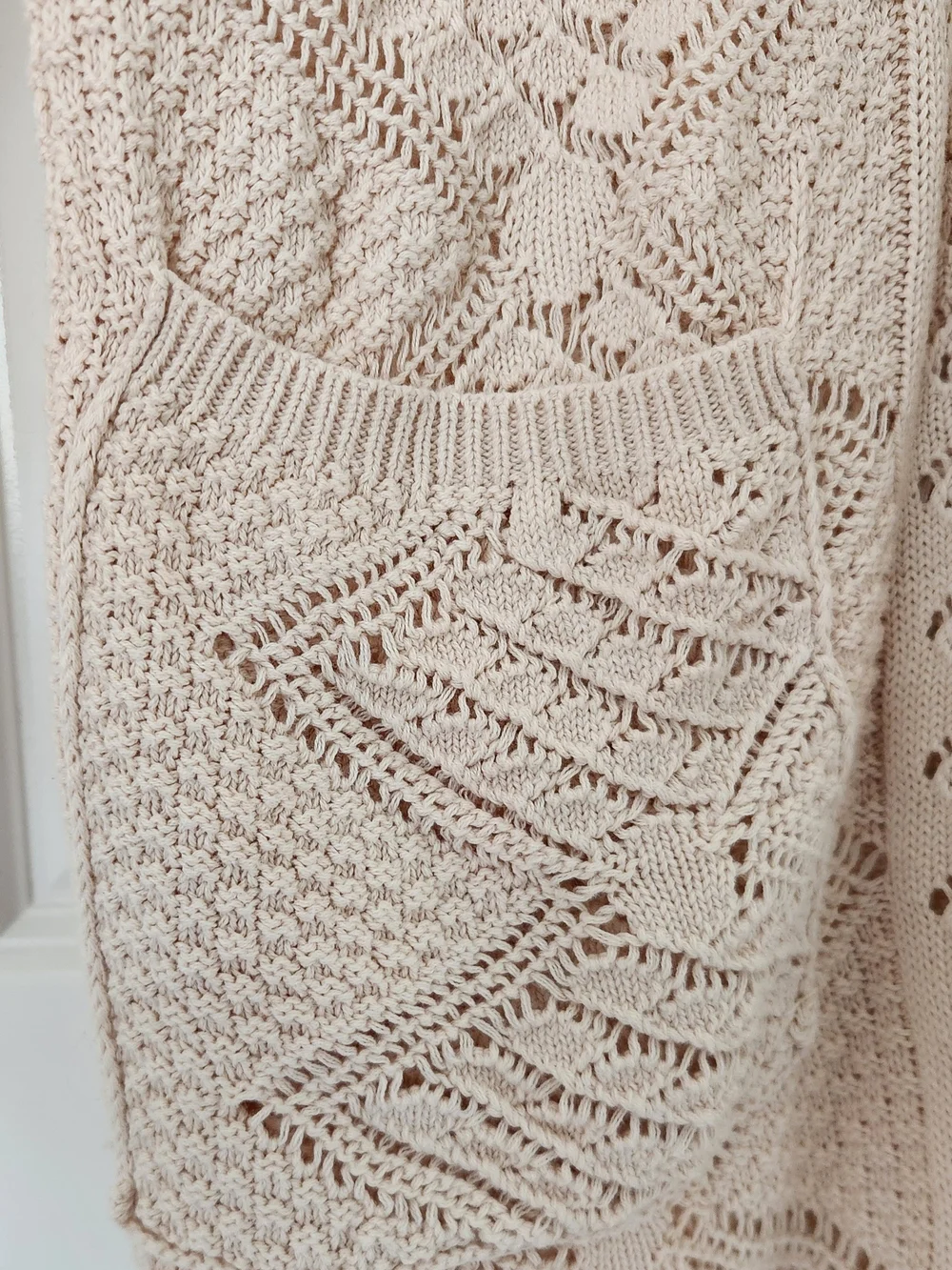 Free People Cream Open-Knit Button Cardigan